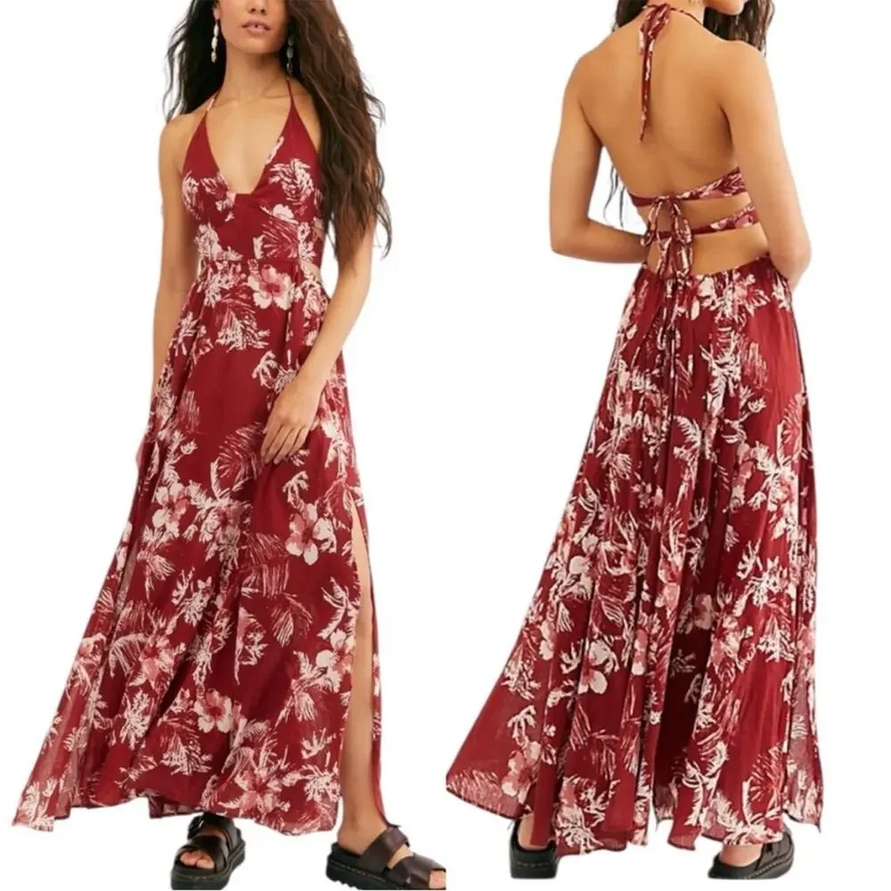 Free People Lille Maxi Dress Floral Tie Back Boho Sz S